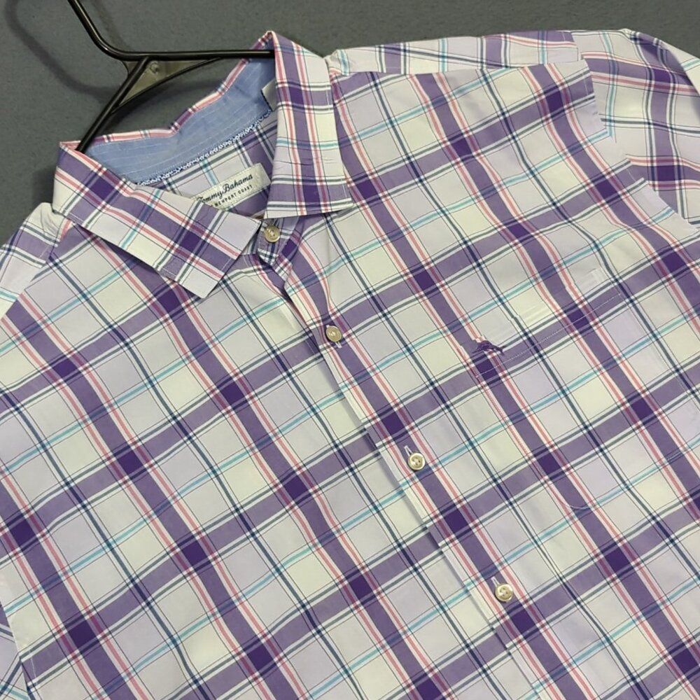 Tommy Bahama Shirt Men's 2XLB Purple Plaid The Newport Coast Long Sleeve Button